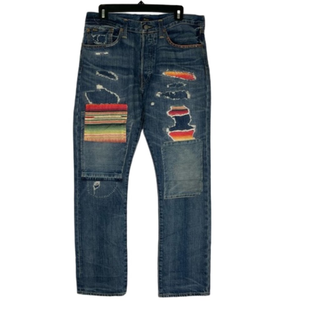 Polo by Ralph Lauren Blue Straight Jeans with Multicolor Patches